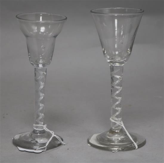 Two airtwist cordial glasses, c.1750